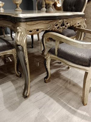 Exclusieve eetkamermeubels luxe eettafel + 4x tafelstoelen goud