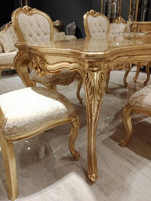 Klassieke eettafel 200x110cm Goud Luxe Houten Tafel Eetkeuken Nieuwe Ontwerp Tafels