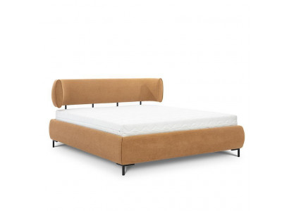 Bruine slaapkamer bed gestoffeerde bedden design houten frame stoffen bed.