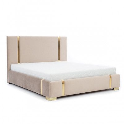 Beige roestvrijstalen bed Slaapkamer Bedden Modern gestoffeerd bed Meubels Nieuw