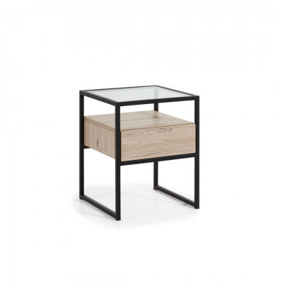 Slaapkamer Moderne nachtkastje Glasplaat Metalen frame Houten meubels