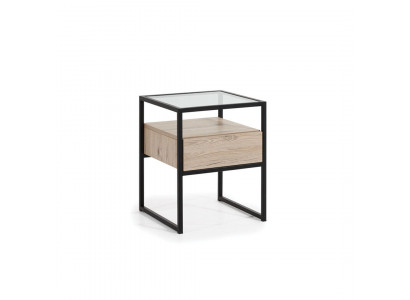Slaapkamer Moderne nachtkastje Glasplaat Metalen frame Houten meubels