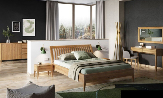 Bed slaapkamer Dubbel Bedden 3-delig Set 2x Nachtkastjes Massief Hout Echt Hout