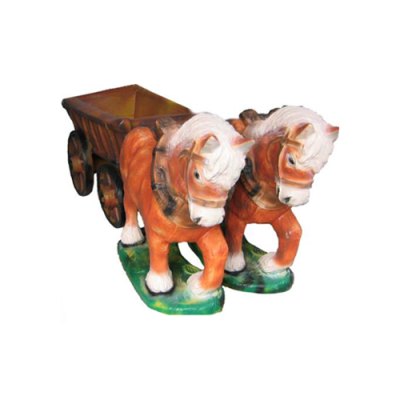 Trekpaarden 2 met kar tuinfiguren standbeeld beeld sculptuur figuur standbeelden 45 cm Nieuw  Twee trekpaarden met kar, tuinfiguren sculptuur figuur standbeeld 45 cm Nieuw