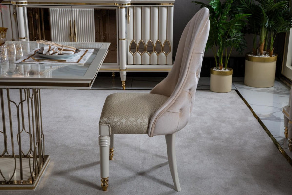 Eetkamerset Wit Eettafel Luxe 4x Stoelen Dressoir Vitrine Nieuw 8-delig.