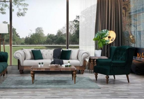 Klassieke bankstel met 3-zitsbank + fauteuil Chesterfield designmeubelen