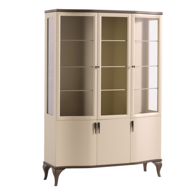 Vitrine glazen kast luxe sideboard vitrine woonkamer beige hout nieuw.