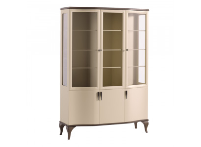 Vitrine glazen kast luxe sideboard vitrine woonkamer beige hout nieuw.