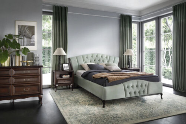 Groen Chesterfield bed met houten slaapkamermeubelen Bedden Koninklijk.