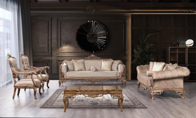 Barok woonkamer meubelset bank bank sofa beklede salon tafel 5-delig.