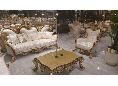 Zitbank Chesterfield 3+1 zitplaatsen + salontafel hout Barok Rococo