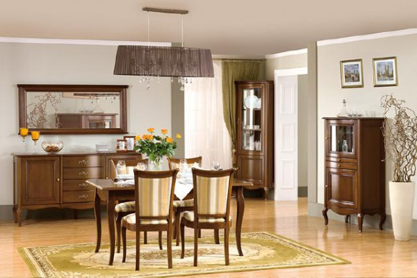 Klassieke eetkamerset, commode, tafel, stoelen, vitrine, woonkamerset Italië nieuw