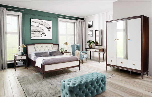 Volledige slaapkamer set 4-dlg Ontwerp Bed + 2x Nachtkastje + Kledingkast