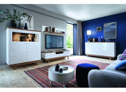 Woonkamer set met wandmeubel, sideboard, vitrine en rek in hotel design meubels nieuw.