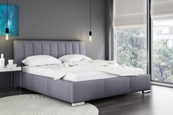 Bed Dubbel bed Meubels Bedframe Stof 160x200 Textiel Gestoffeerd bed Grijs Bedden
