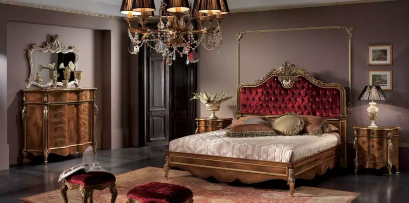 Slaapkamer meubels 5-delig set Bed 2x nachtkastje Kommode Klassiek Hout