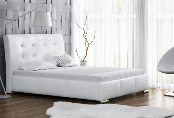 Echtelijk bed Bedframe Bedden Gestoffeerd bed Tweepersoonsbed Wit Polyester Eigentijds