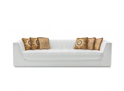 Witte luxe bank Medusa met gouden koppen bank driezitsbank bankleer