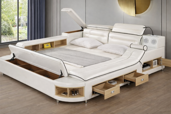 Luxe bed met leren bedden 180x200 multifunctioneel slaapkamerbed.