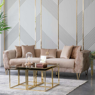 Luxe bankstel 3-delig set meubels bank bankstel compleet sets stof