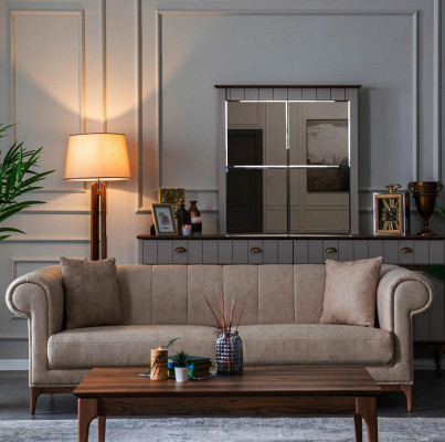 Gepolsterd woonkamer meubilair bankstel bankstel stoffen bankstel 3-delig. Textiel
