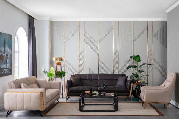 Driepersoons Beige Bank Bank Meubels Bekleding Inrichting Banken Banken Hout