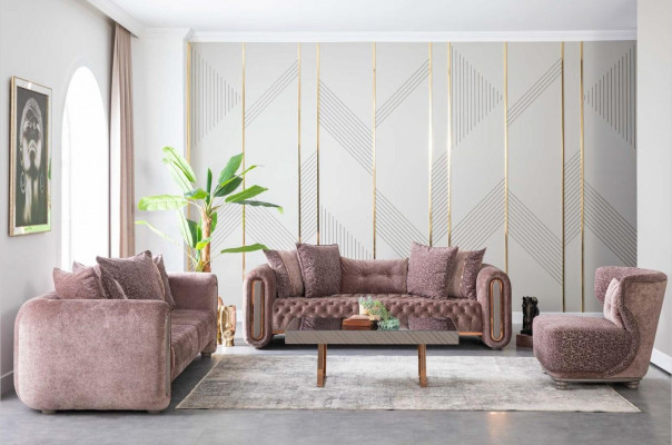 Luxueus bankstel Bruine bank Stoffen bank Bankstellen Bekledingsgroep 3+3+1