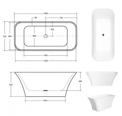 Exclusieve vrijstaande design badkuip Moderne badkuip Vrij