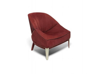 Rode design fauteuil met houten poten stoffen fauteuil eenzitter woonkamer meubels