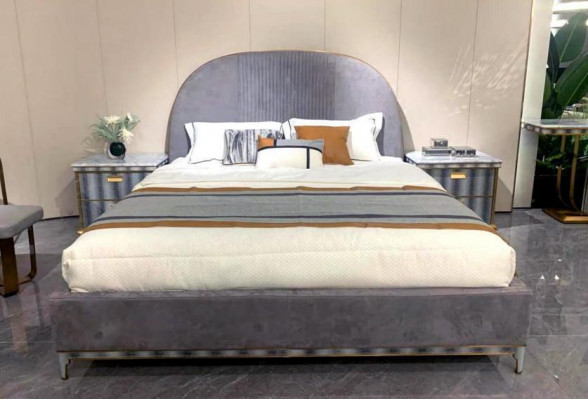 Grijze slaapkamer set, bedframe 2x nachtkastjes tweepersoonsbed 3-delig