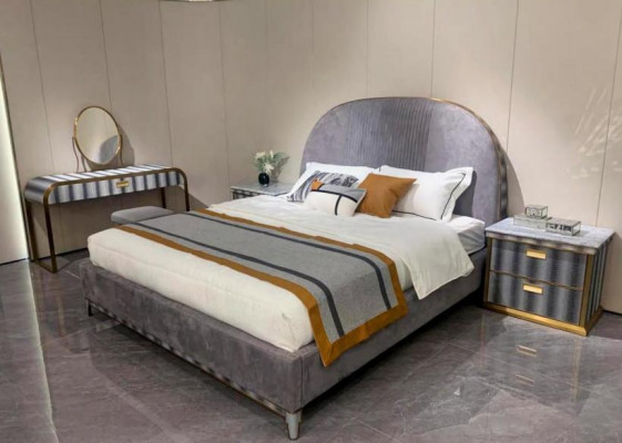 Grijze slaapkamer set, bedframe 2x nachtkastjes tweepersoonsbed 3-delig