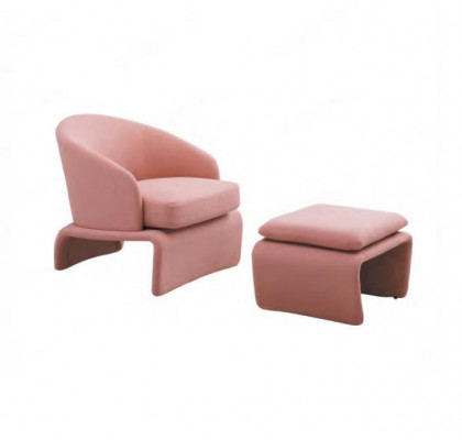 Set fauteuil en poef Club Lounge roze stof in moderne stijl woonkamer.