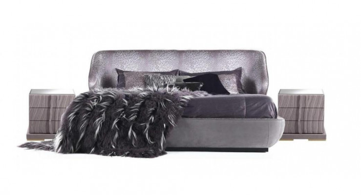 Grijze slaapkamer set Bed 2x Nachtkastjes Designer Tweepersoonsbed Hout 3-delig