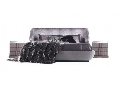 Grijze slaapkamer set Bed 2x Nachtkastjes Designer Tweepersoonsbed Hout 3-delig