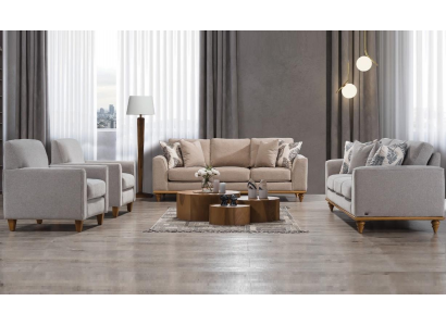 Woonkamerset 4-delig 2x bankstel driezits design 2x fauteuil modern nieuw meubilair.