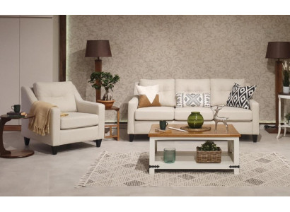 Ontwerp woonkamer bankstel driezitsbank modern interieur fauteuil