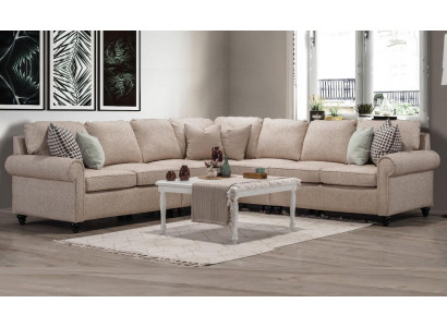 Modern woonkamer hoekbank L-vorm ontwerp beige meubels luxe sofa inrichting
