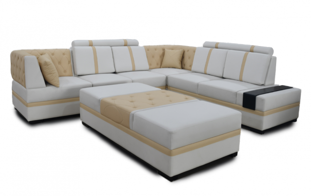 Ontwerper bank Luxe hoekbank met voetenbank stoffen bankstel woonkamer L-vormig.