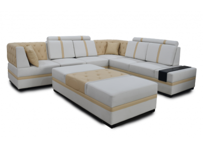 Ontwerper bank Luxe hoekbank met voetenbank stoffen bankstel woonkamer L-vormig.