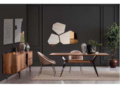 Moderne eetkamer luxe set eettafel 2x stoelen dressoir ladekast