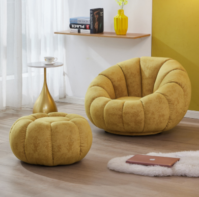 Fauteuil Zit Modern Ontwerp Woonkamer Geel Luxe Bekleding Stof Nieuw