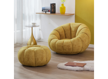Fauteuil Zit Modern Ontwerp Woonkamer Geel Luxe Bekleding Stof Nieuw