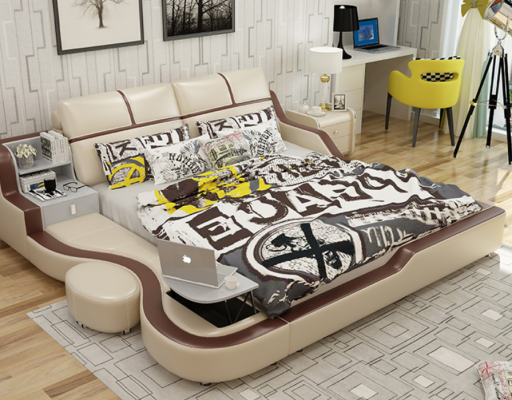 Multifunctioneel bed Luxe design Beige Bedden Dubbele plank 180x200cm