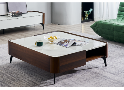 Luxe Italiaanse koffietafel van echt hout voor de woonkamer, ontworpen meubels.