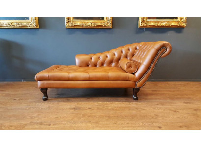Chesterfield Ligstoelen en Ottomaanse Bank van echt leer Relax Chaise Nieuw