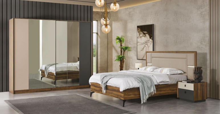 Bed Nachtkastje Kledingkast 4-delig Slaapkamer Set Ontwerp Modern Luxe