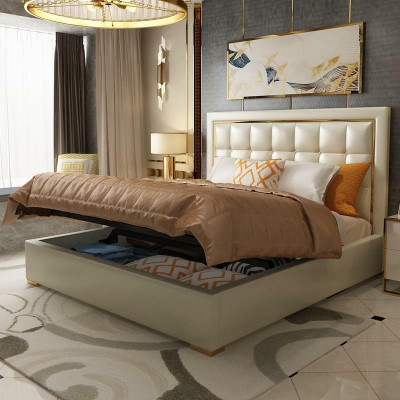Bedbekleding Ontwerp Luxe Tweepersoonsbed Grijs 180x200 cm Slaapkamer Lederen Hotel