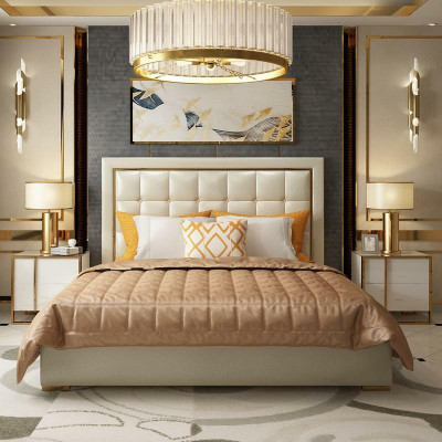 Bedbekleding Ontwerp Luxe Tweepersoonsbed Grijs 180x200 cm Slaapkamer Lederen Hotel