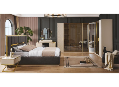 Elegant Slaapkamerset 6-delig luxueus Beige Meubels Houten Hoekkast Nachtkastje