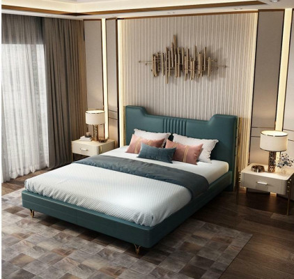 Modern designer houten bed Luxe meubel Tweepersoonsbed Nieuwe slaapkamer bekleding